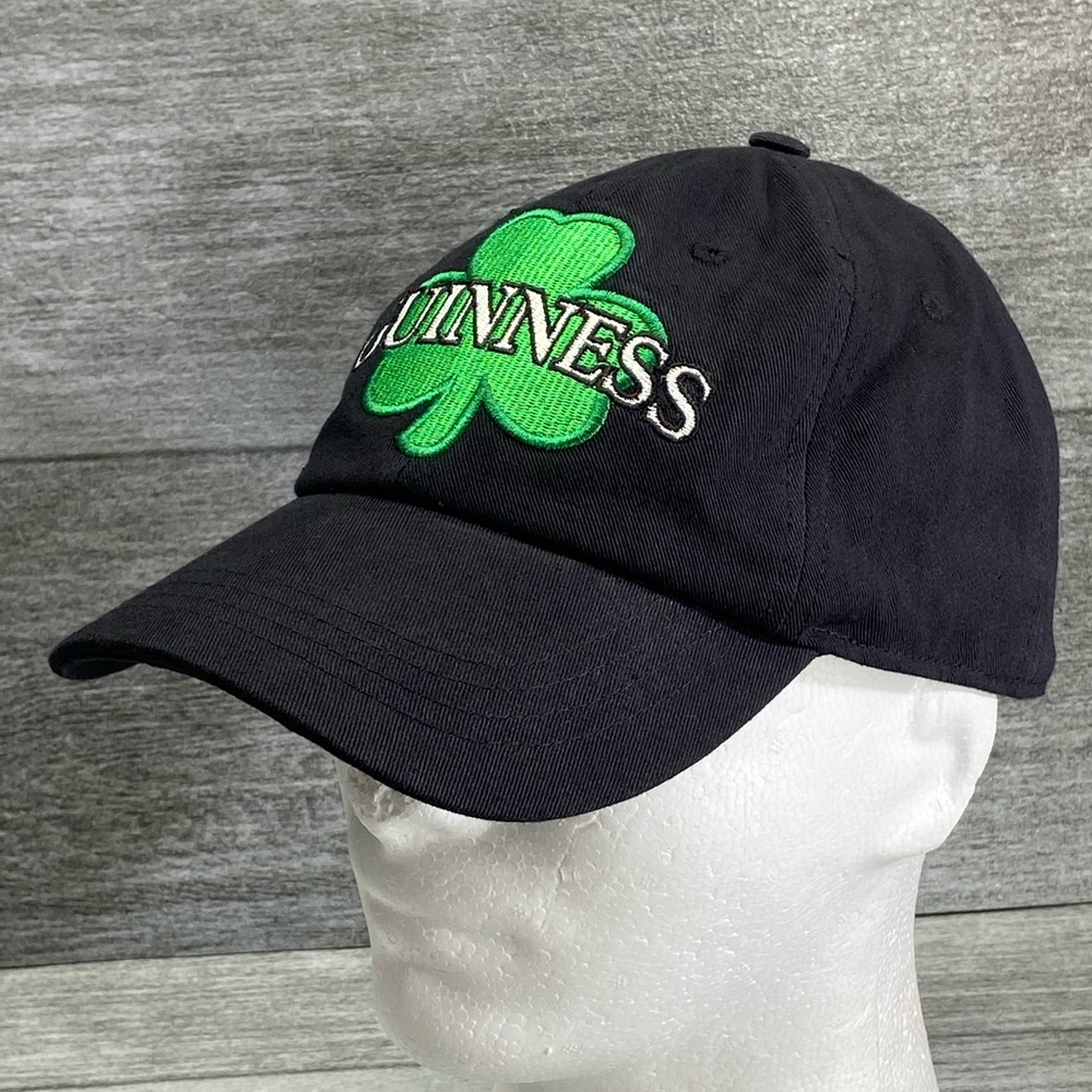Guiness Logo Clover Draught Stout Shamrock Strap back Hat Black St James Gate